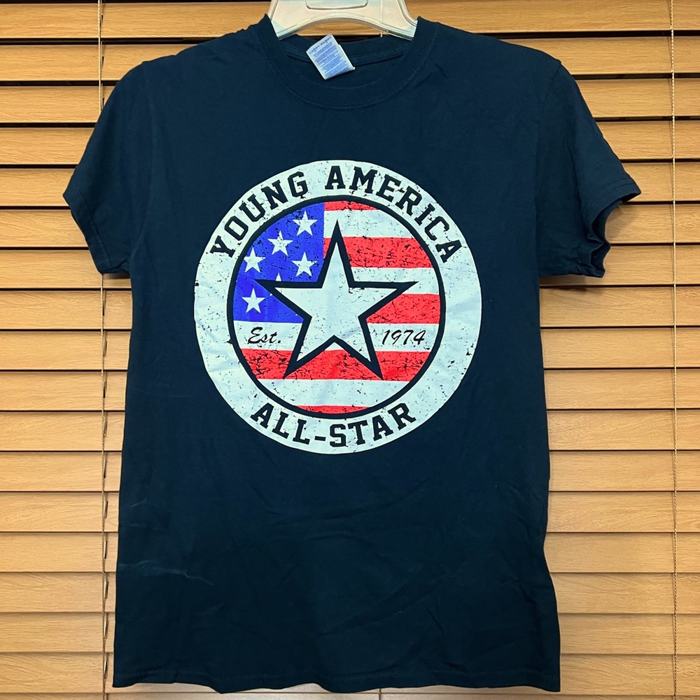 Young America All-Star Logo graphic tee shirt women size S Color Navy Blue